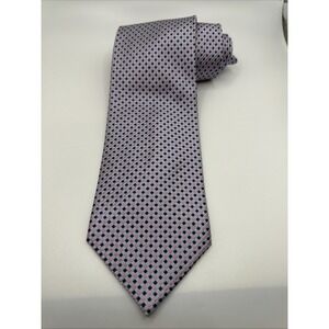 Grant Thomas hand-sewn geometric pattern tie in pink, blue, and silver. 59''